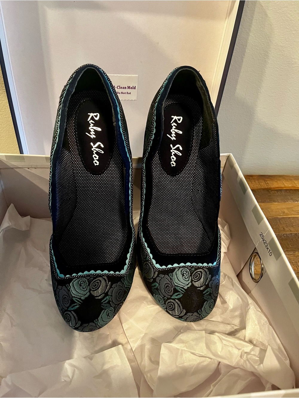 Ruby Shoo Teal Floral Ballet Heels - Women's